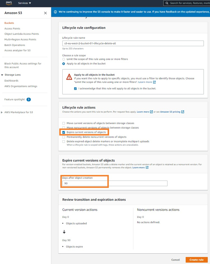 S3 Lifecycle Rules Using Bucket Lifecycle Configurations